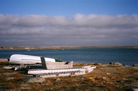 Beached komatiks at Clyde River