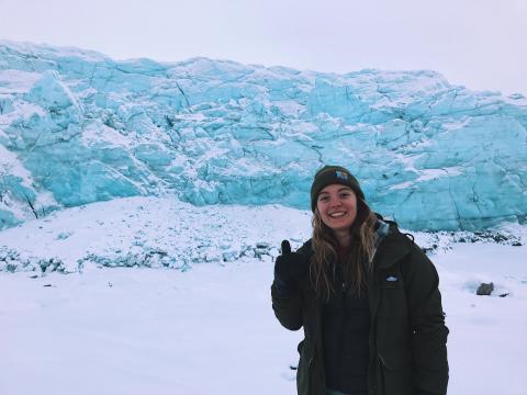 Annika in Greenland in front of Russel Glacier